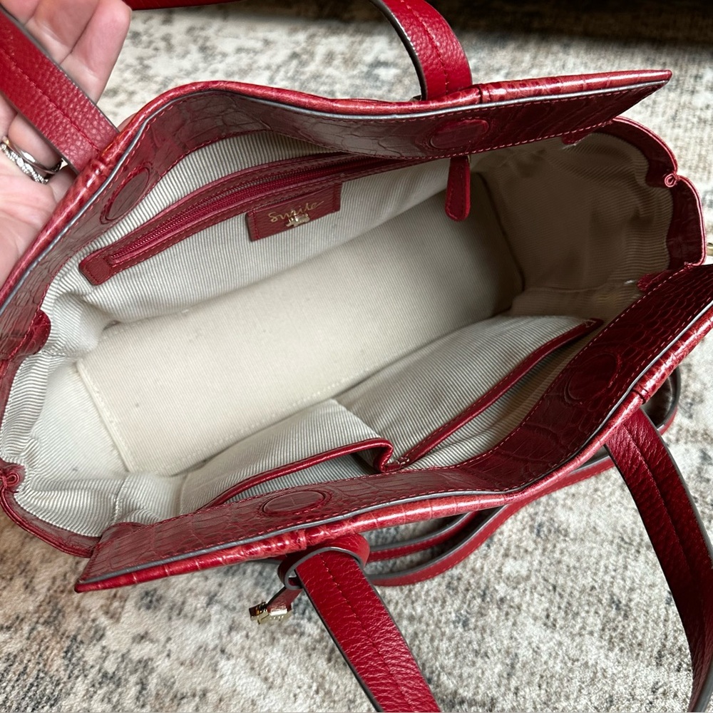Radley London Womens Croc Embossed Leather Satchel Bag Red - Picture 7 of 12